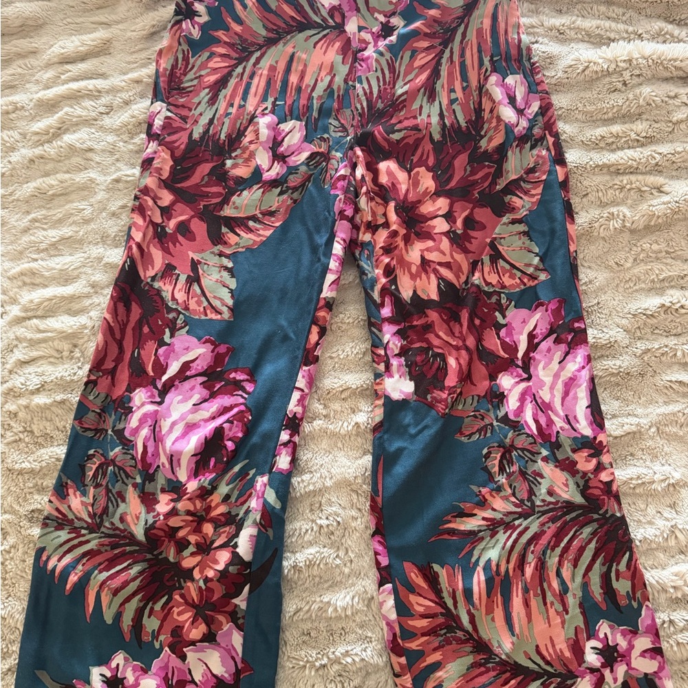 Soft Surroundings Pink and Teal Floral Pants